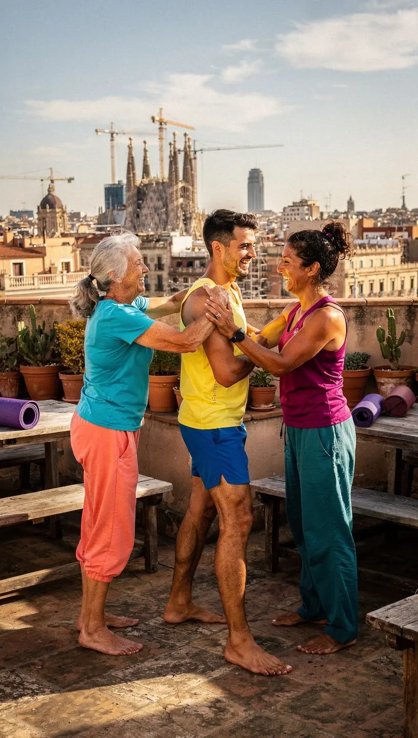 Instructor de yoga guiando una sesión centrada en aumentar el rango de movimiento.