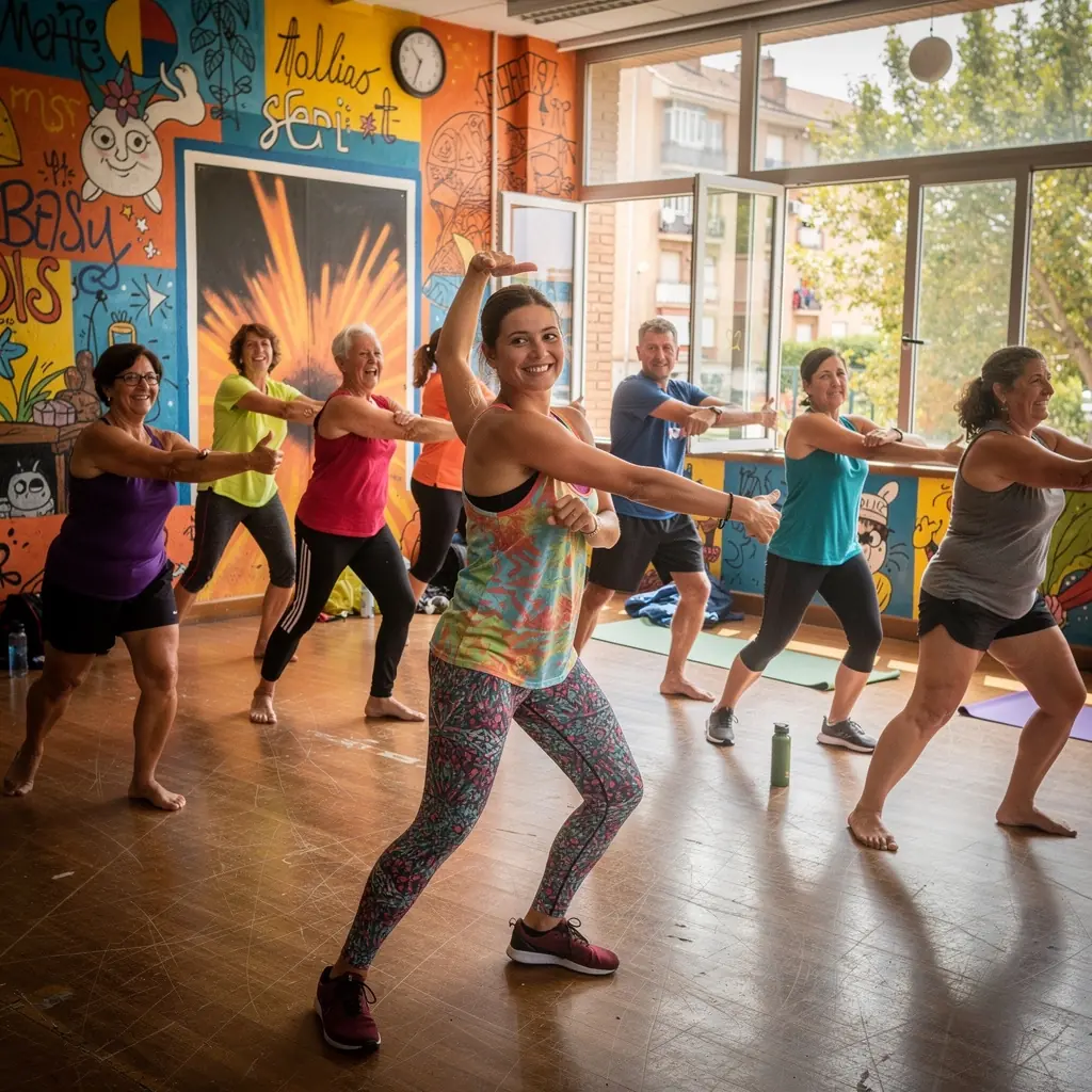 Grupo de personas practicando ejercicios de movilidad para prevenir la rigidez articular.