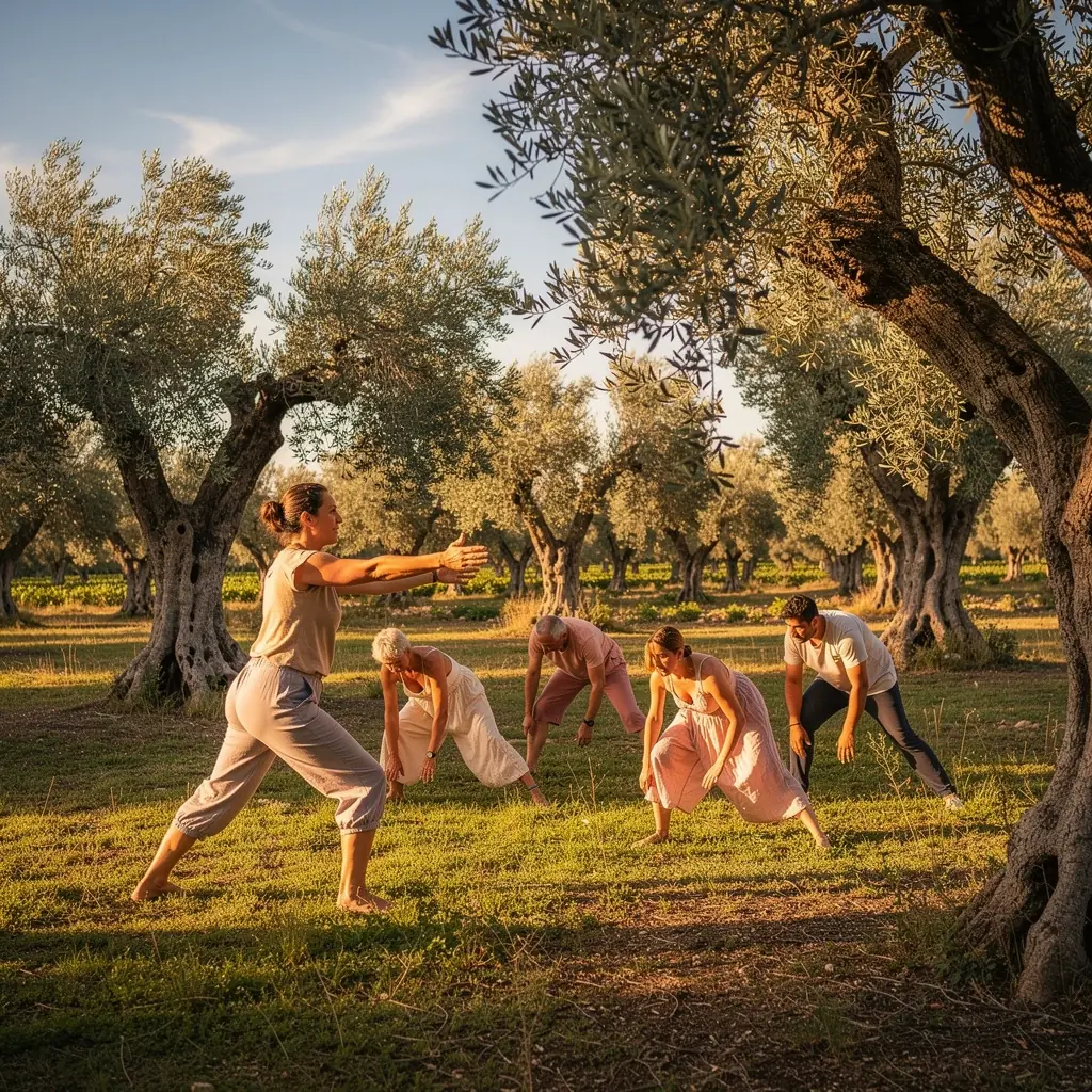 Grupo de personas practicando ejercicios de movilidad para prevenir la rigidez articular.